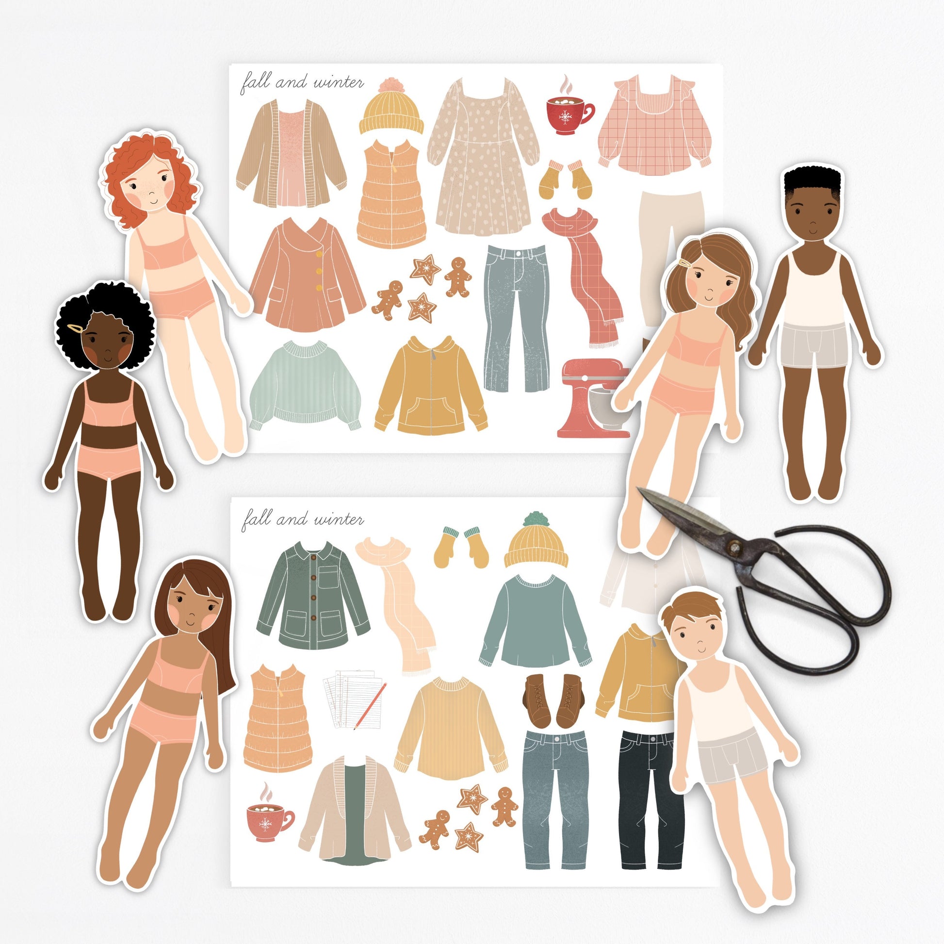 Paper Dolls Kit Printable Activity Craft Girls & Boys Birthday Party Gift Party Favor Homeschool Pre K Kindergarten Paper Cut Out Montessori