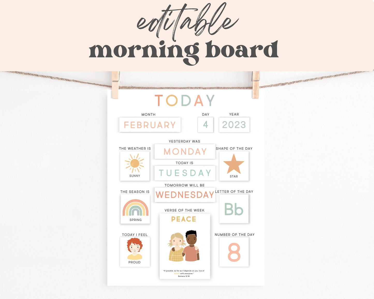Morning Board Cards & Chart Editable, Circle Time Board, Toddler Routine Chart, Toddler Preschool Calendar, Homeschool Morning Work Activity