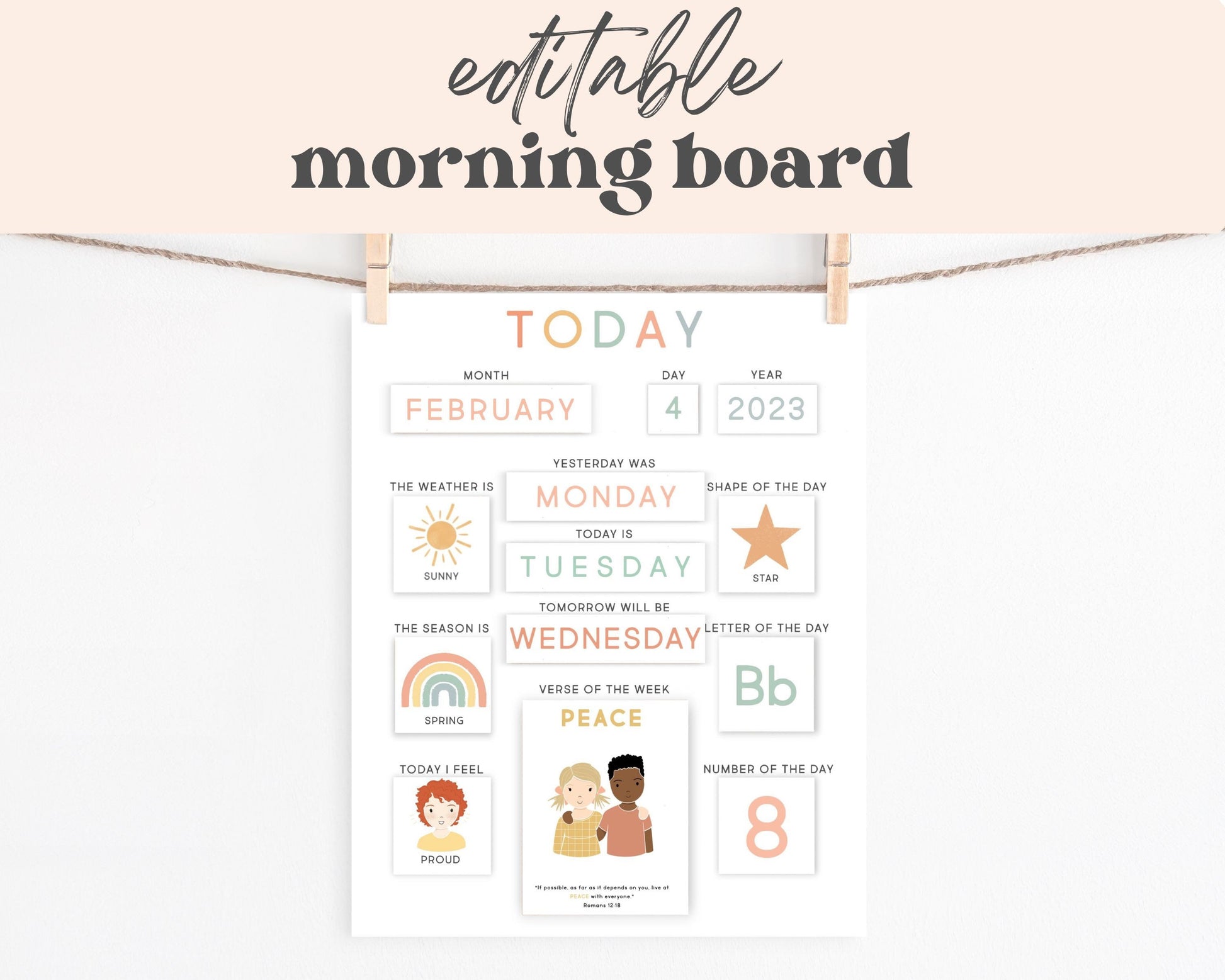 Morning Board Cards & Chart Editable, Circle Time Board, Toddler Routine Chart, Toddler Preschool Calendar, Homeschool Morning Work Activity
