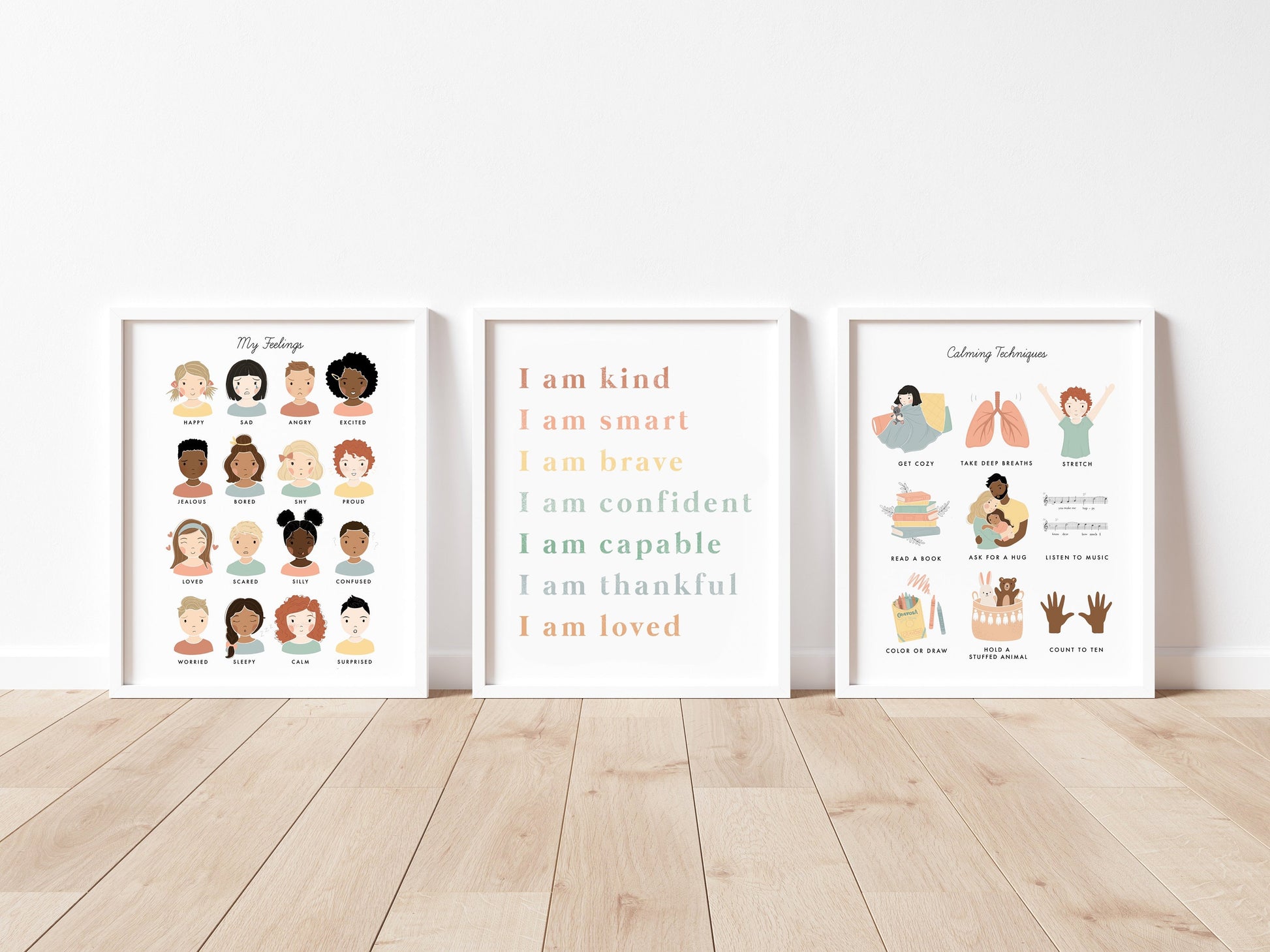 Feelings & Emotions Chart Print, Set of 3, Calming Corner Montessori Educational Homeschool Wall Art Classroom Decor Download Printable