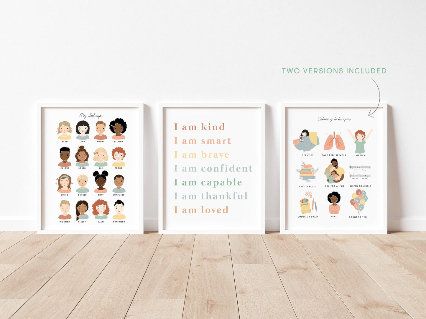 Feelings & Emotions Chart Print, Set of 3, Calming Corner Montessori Educational Homeschool Wall Art Classroom Decor Download Printable
