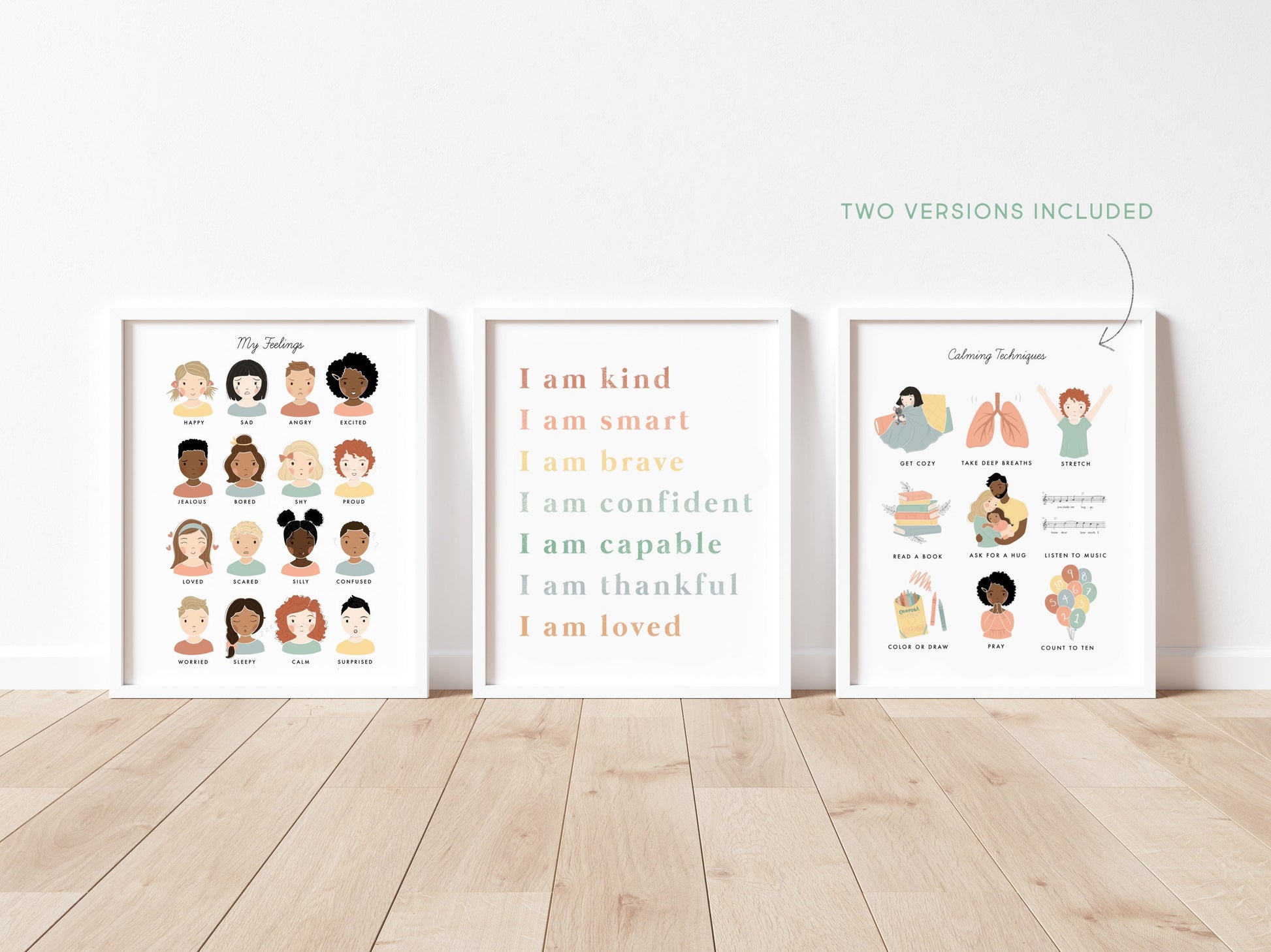 Feelings & Emotions Chart Print, Set of 3, Calming Corner Montessori Educational Homeschool Wall Art Classroom Decor Download Printable