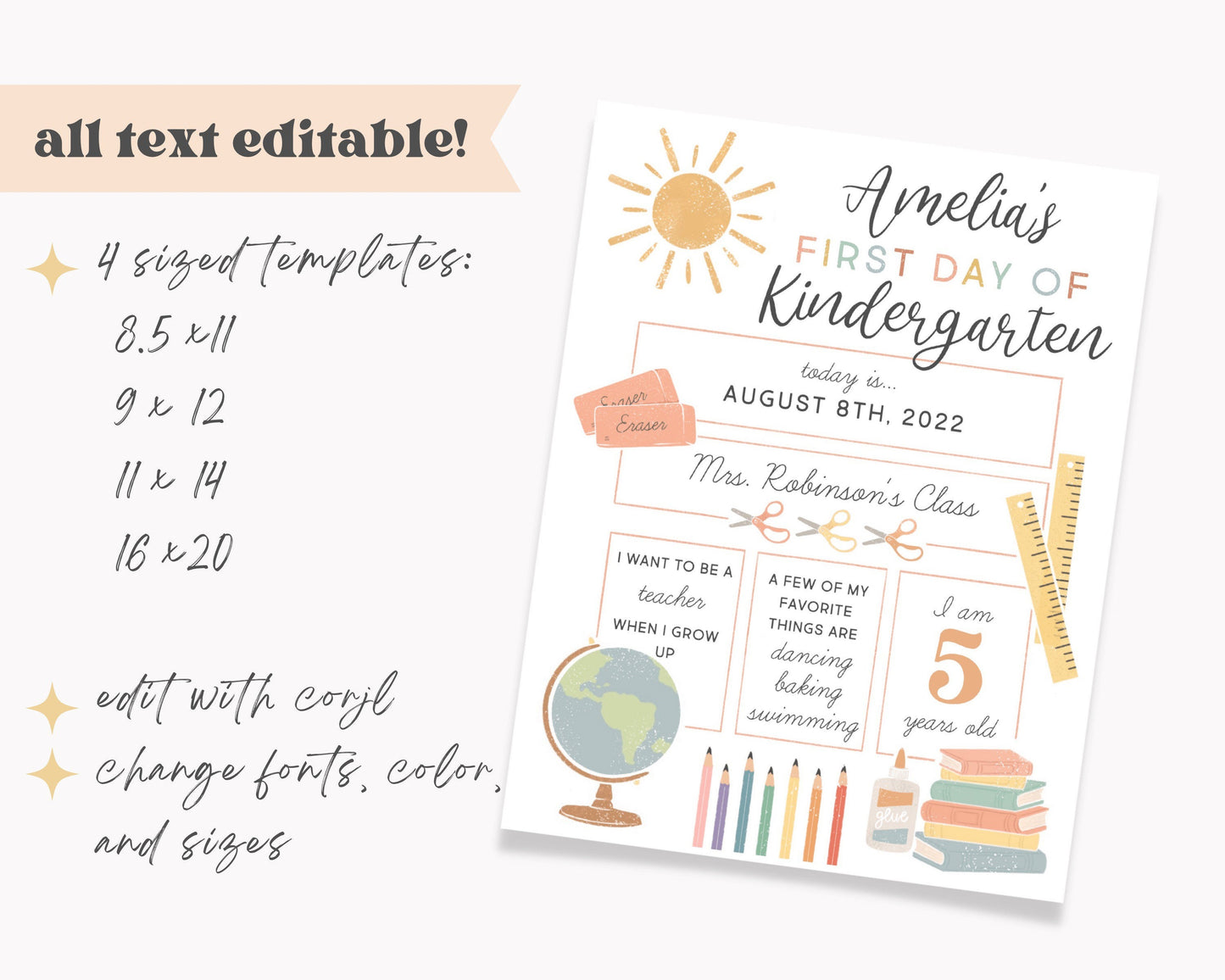 Last Day of School Sign Editable Template, First Day of School Printable, Back to School Photo, Kindergarten Preschool, 1st Day of School