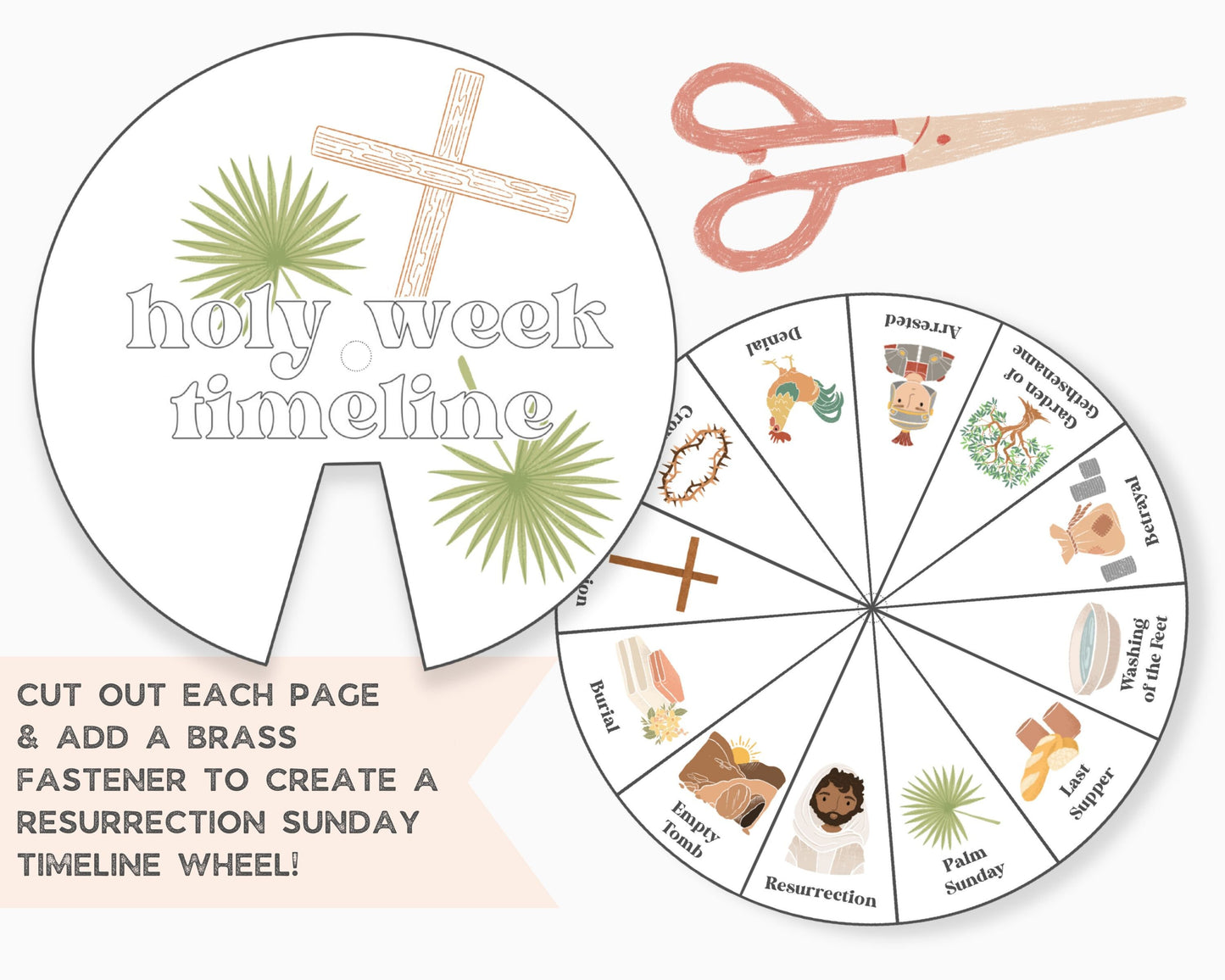 Easter Story Spinner Wheel Craft Kids, Resurrection Sunday Activity, Easter Story Holy Week Timeline, Sunday School, Christian Homeschool