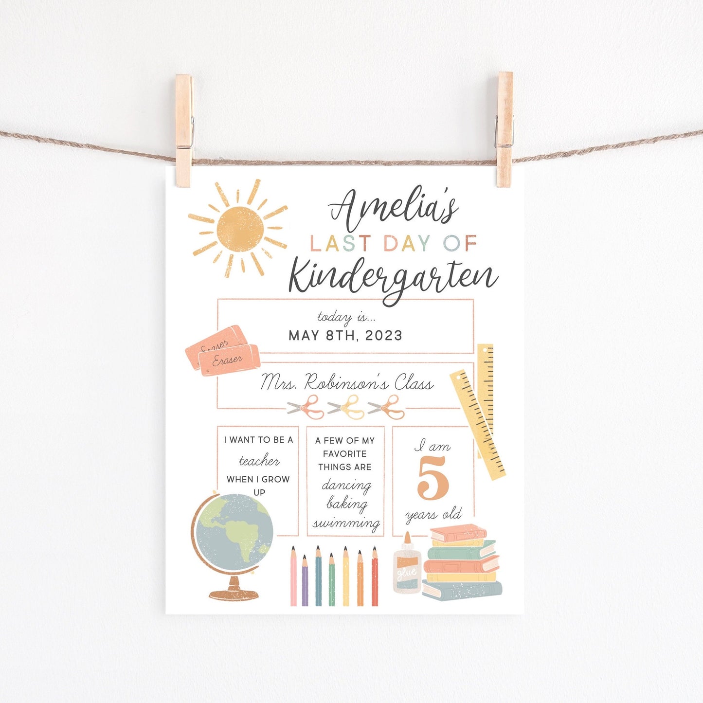 Last Day of School Sign Editable Template, First Day of School Printable, Back to School Photo, Kindergarten Preschool, 1st Day of School