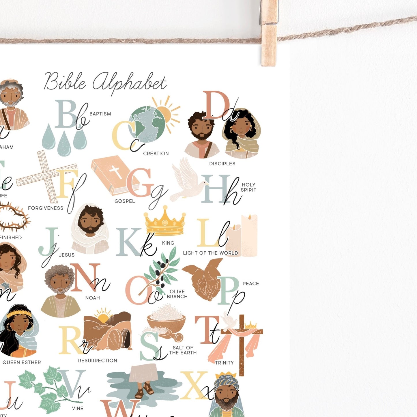 Bible Alphabet Kids Artwork Poster ABC Bible Scripture Preschool Art, Jesus Christian Kids, Nursery, Church Sunday School Art Printable