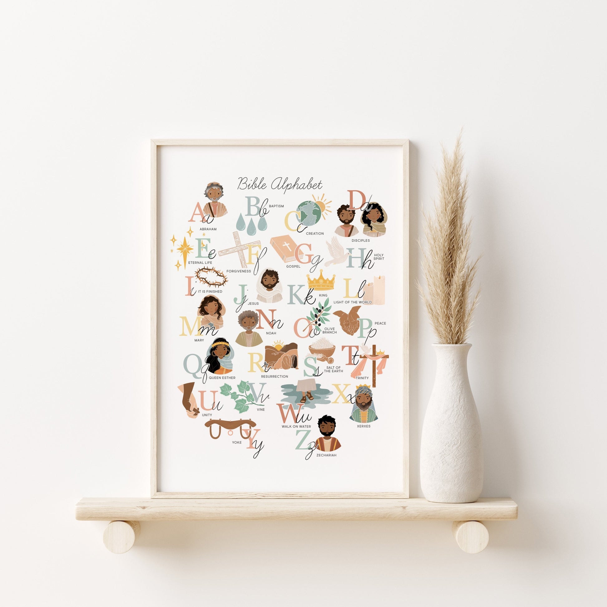 Bible Alphabet Kids Artwork Poster ABC Bible Scripture Preschool Art, Jesus Christian Kids, Nursery, Church Sunday School Art Printable