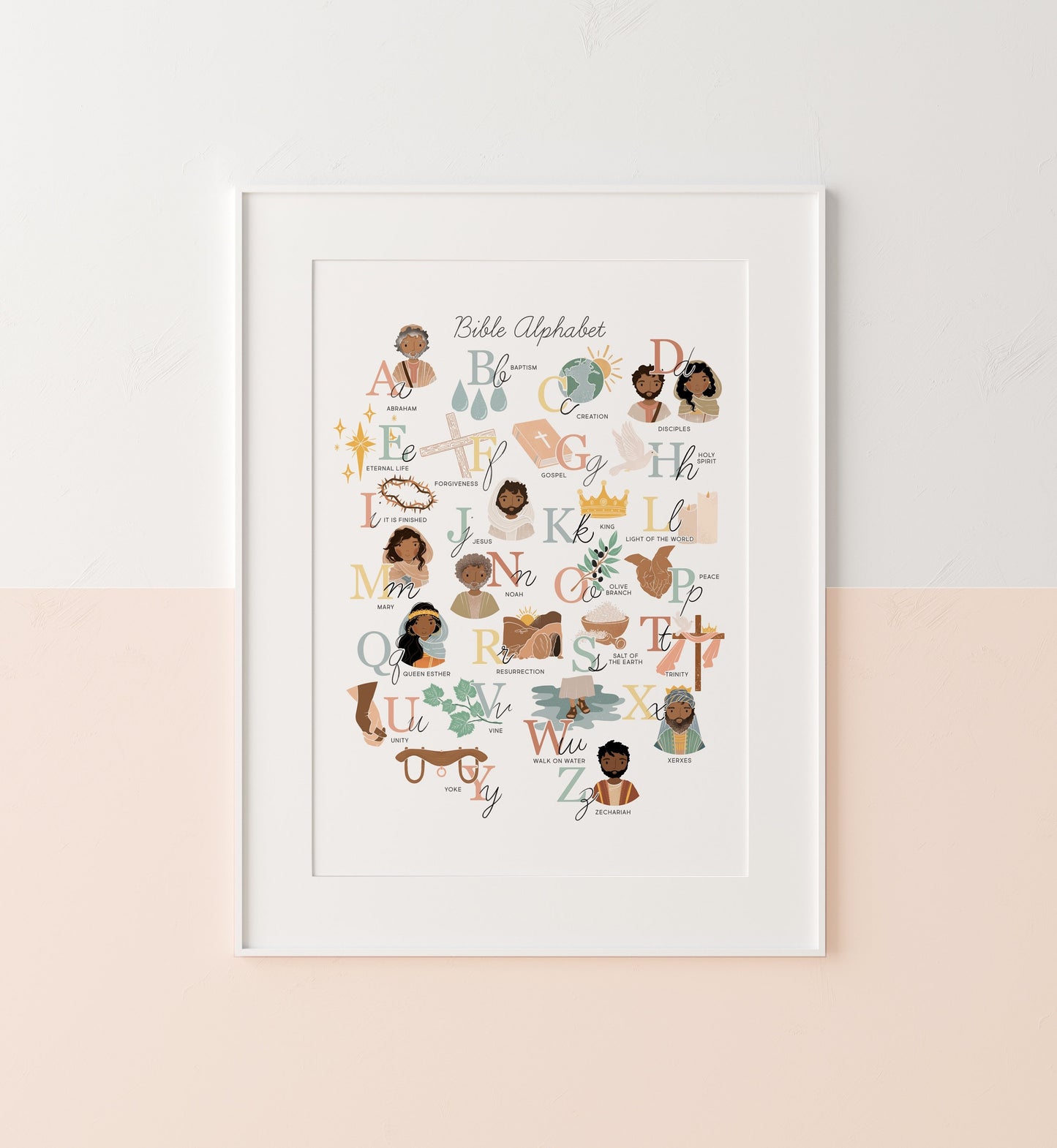 Bible Alphabet Kids Artwork Poster ABC Bible Scripture Preschool Art, Jesus Christian Kids, Nursery, Church Sunday School Art Printable