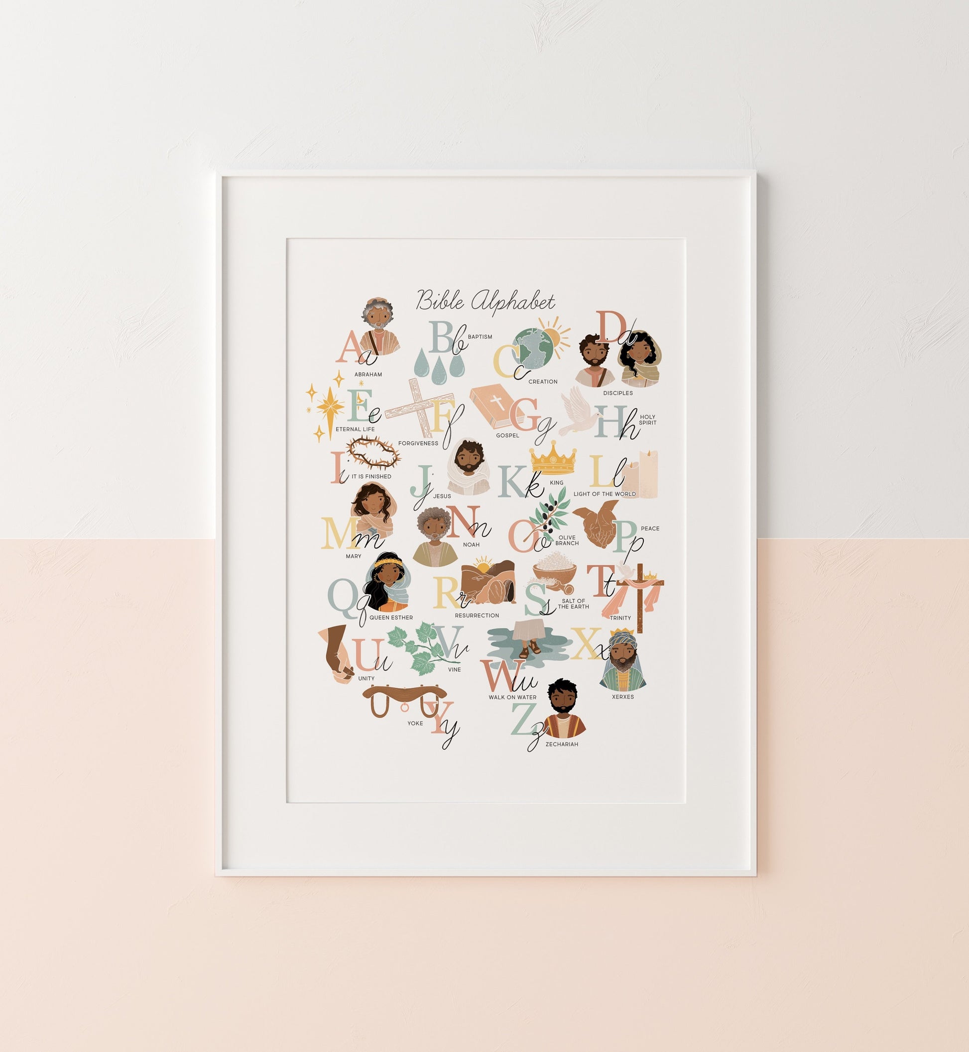 Bible Alphabet Kids Artwork Poster ABC Bible Scripture Preschool Art, Jesus Christian Kids, Nursery, Church Sunday School Art Printable
