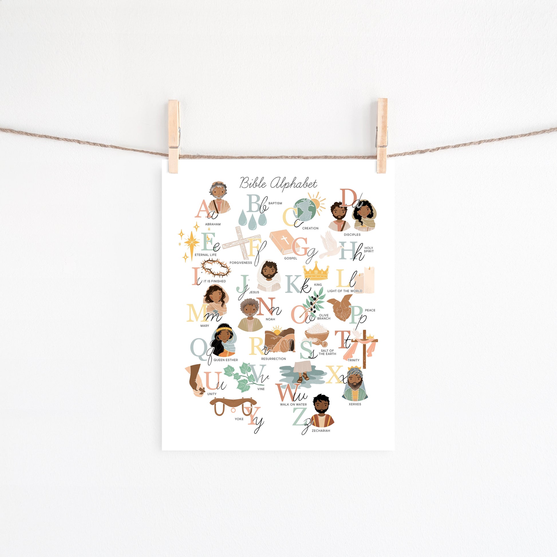 Bible Alphabet Kids Artwork Poster ABC Bible Scripture Preschool Art, Jesus Christian Kids, Nursery, Church Sunday School Art Printable