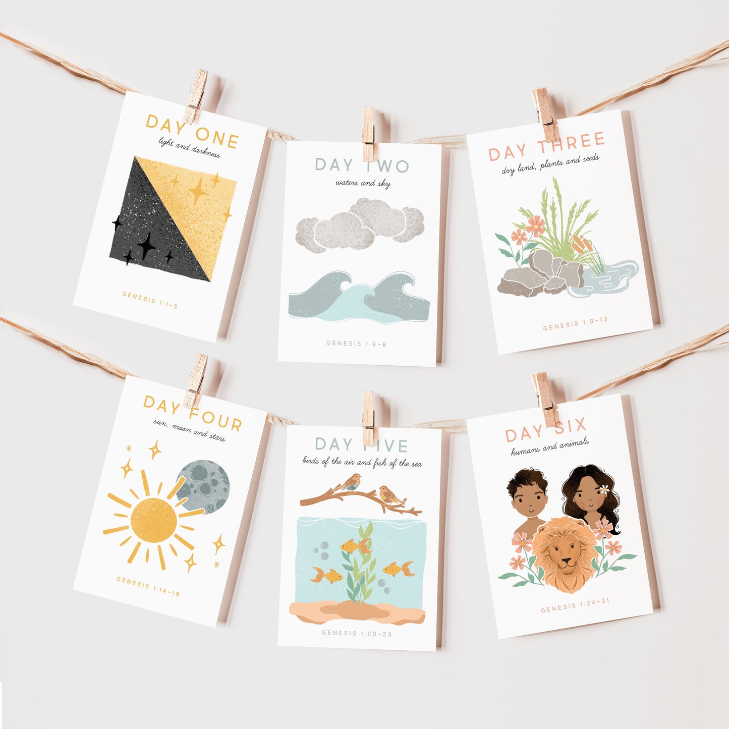 7 Days Of Creation Flash Cards, Creation Account Activity, Bible Verse Lesson, Sunday School, Christian, Biblical Homeschooling, Scripture