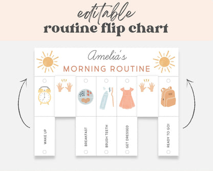 Morning & Evening Routine Flip Chart, Editable Visual Schedule | Kindergarten Preschool Homeschool Printable | Montessori Custom Routine
