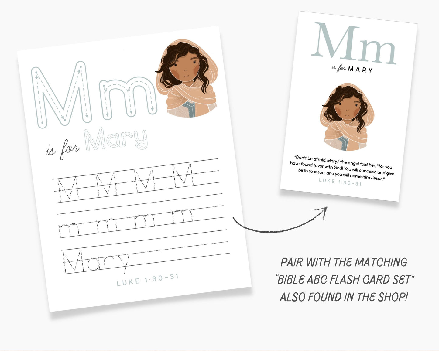 Alphabet ABC Scripture Tracing Cards, Bible Verse Activity, Homeschool Kindergarten, Pre-K Handwriting Letter Tracing Practice, Bible Lesson