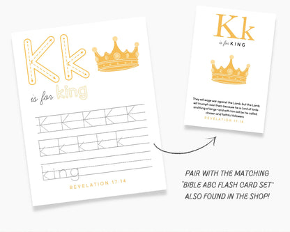 Alphabet ABC Scripture Tracing Cards, Bible Verse Activity, Homeschool Kindergarten, Pre-K Handwriting Letter Tracing Practice, Bible Lesson