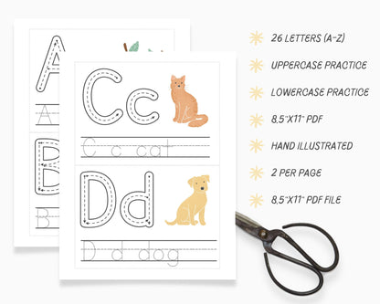 Alphabet ABC Tracing Cards, Phonics Activity, Preschool Kindergarten Homeschool, Handwriting Letter Tracing Practice, Flash Cards, ABC Sheet