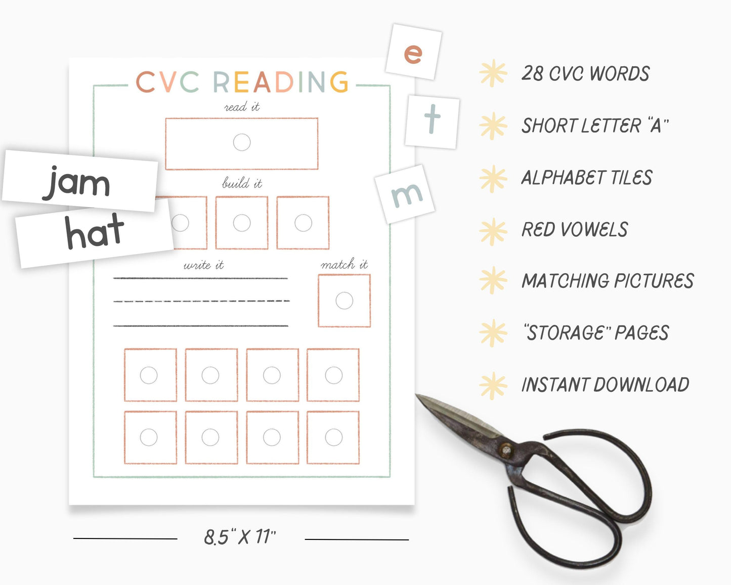 CVC Activity, Phonics Lesson, Kindergarten Reading, CVC Word Building, Writing Practice, Homeschool, Learn to Read, Short Letter A Words
