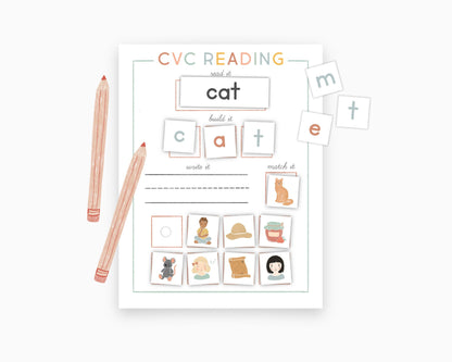 CVC Activity, Phonics Lesson, Kindergarten Reading, CVC Word Building, Writing Practice, Homeschool, Learn to Read, Short Letter A Words