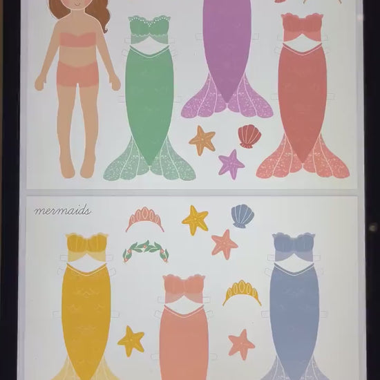 Mermaid Paper Dolls Printable Activity Craft Mermaid Birthday Part Gift Princess Party Favor Homeschool Kindergarten Montessori