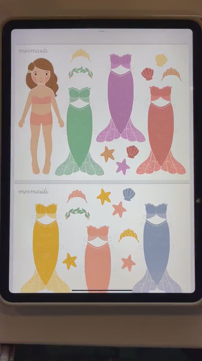 Mermaid Paper Dolls Printable Activity Craft Mermaid Birthday Part Gift Princess Party Favor Homeschool Kindergarten Montessori