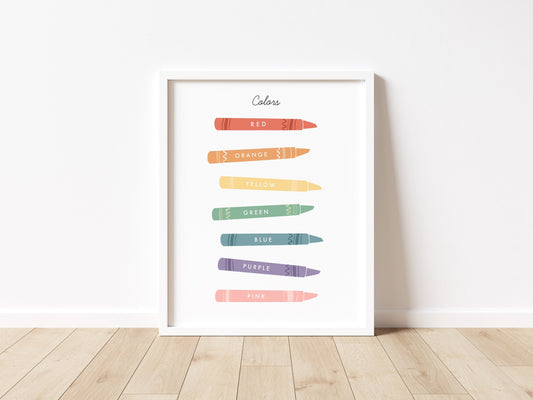 Colors Chart Illustration Artwork Print Poster| Calming Corner, Montessori, Education, Nursery, Classroom Poster| Download Printable Art |