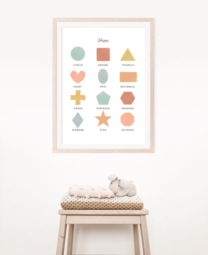 Shapes Chart Illustration Artwork Print Poster| Calming Corner, Montessori, Education, Nursery, Classroom Poster| Download Printable Art |