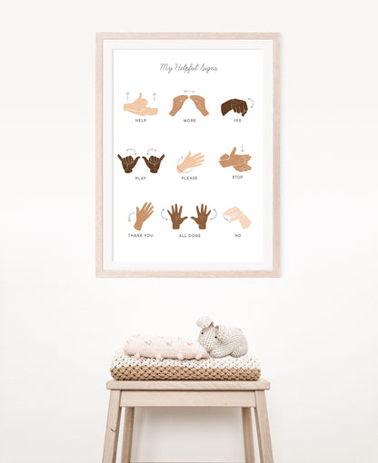 ASL Sign Language Manners & Basic Signs | Calming Corner Montessori Educational Homeschool Wall Art Classroom Decor Download Printable