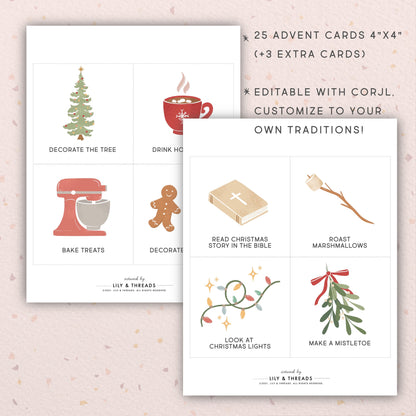 Editable Printable Advent Calendar Cards Activity Christmas Holiday Countdown Cards | Kids Toddler Homeschool Christian | Download PRINTABLE