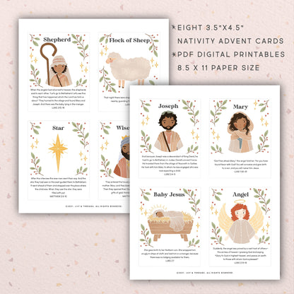 Editable Nativity Christmas Advent Scripture Cards Nativity Kids Activity Paper Dolls Homeschool Christian Bible Jesus | Download PRINTABLE