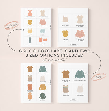 Editable Printable Kids Clothing Dresser Drawers Closet Storage Labels Trofast Bin, Visual Pictures Montessori Bedroom Custom Organization
