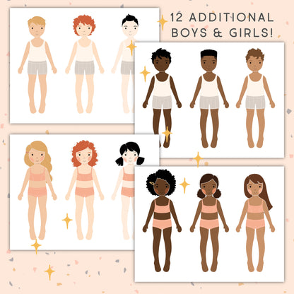 Paper Dolls Kit Printable Activity Craft Girls & Boys Birthday Party Gift Party Favor Homeschool Pre K Kindergarten Paper Cut Out Montessori