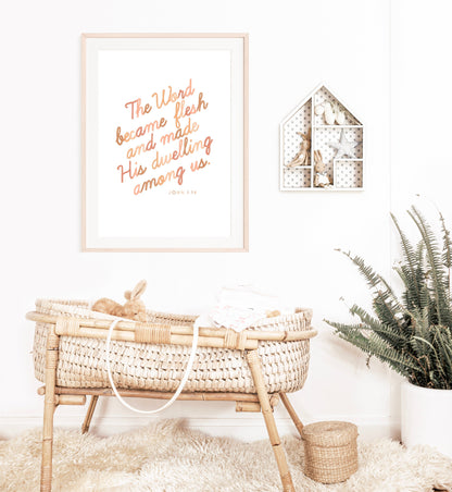 The Word Jesus Christmas Decor, Bible Verse Scripture Art, Bible Wall Art, Christian, Jesus, Bible Verse Print, John 1:14, Biblical Art