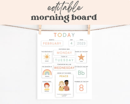 Morning Board Cards & Chart Editable, Circle Time Board, Toddler Routine Chart, Toddler Preschool Calendar, Homeschool Morning Work Activity