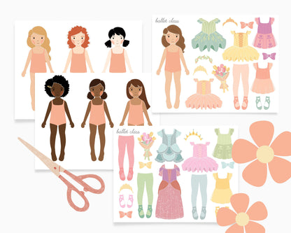 Ballerina Princess Paper Dolls Printable Activity Craft Ballet Birthday Part Gift Princess Party Favor Homeschool Kindergarten Montessori
