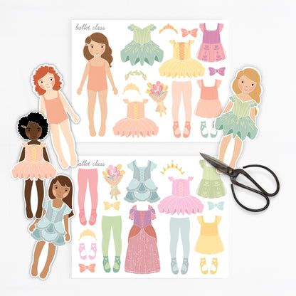 Ballerina Princess Paper Dolls Printable Activity Craft Ballet Birthday Part Gift Princess Party Favor Homeschool Kindergarten Montessori