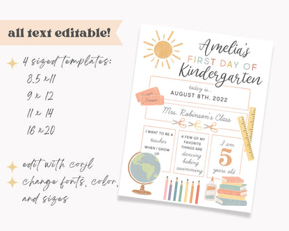 Last Day of School Sign Editable Template, First Day of School Printable, Back to School Photo, Kindergarten Preschool, 1st Day of School