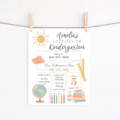 Last Day of School Sign Editable Template, First Day of School Printable, Back to School Photo, Kindergarten Preschool, 1st Day of School