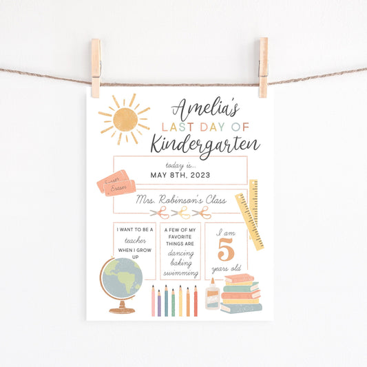 Last Day of School Sign Editable Template, First Day of School Printable, Back to School Photo, Kindergarten Preschool, 1st Day of School